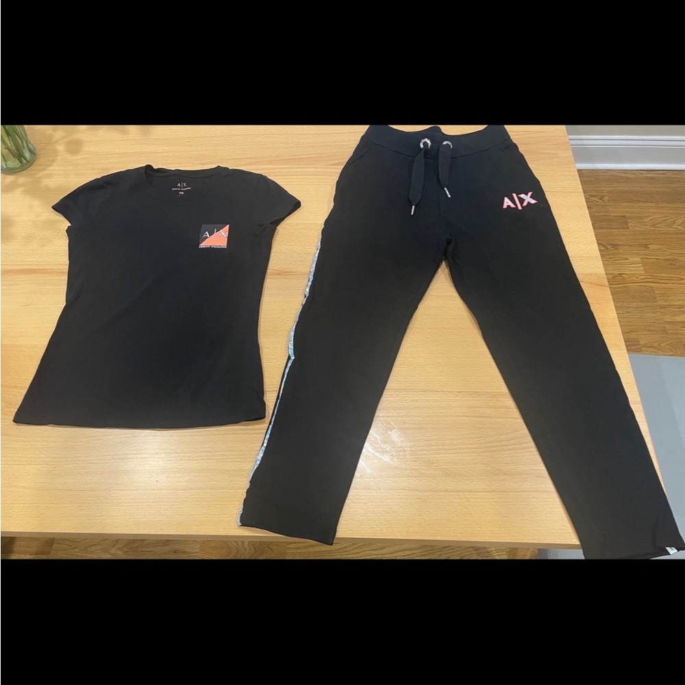 ***ARMANI EXCHANGE SHIRT AND PANTS SET***XS FITTED WOMENS TOP AND BOTTOM***